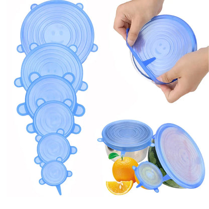 6Pcs Silicone Stretch Lids, Food Bowl Covers, Reusable Food Saving Covers, Retractable Multifunctional Fresh-keeping Lid