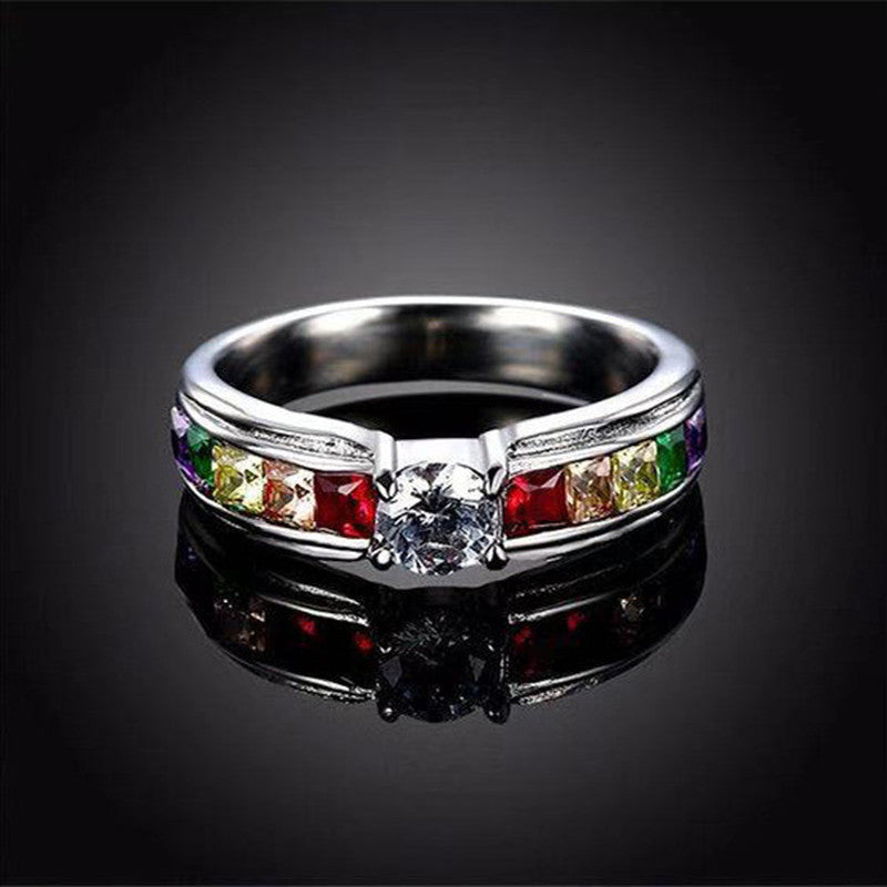 Luxury Metal Silver Plated Artisan Set Iridescent Zircon Ring Boutique Woman Romantic Travel Ring