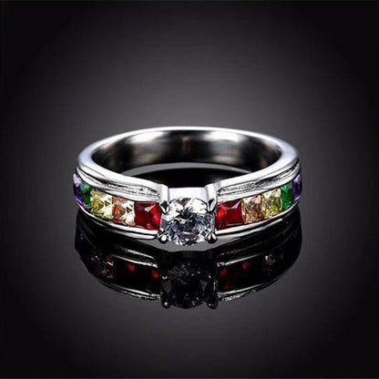 Luxury Metal Silver Plated Artisan Set Iridescent Zircon Ring Boutique Woman Romantic Travel Ring