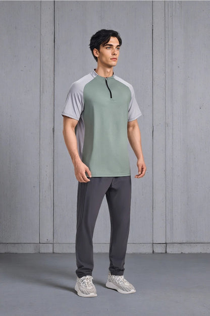 Sports T-shirt, men's half-zipper stand-up collar short-sleeved running top, summer sports training tennis clothes