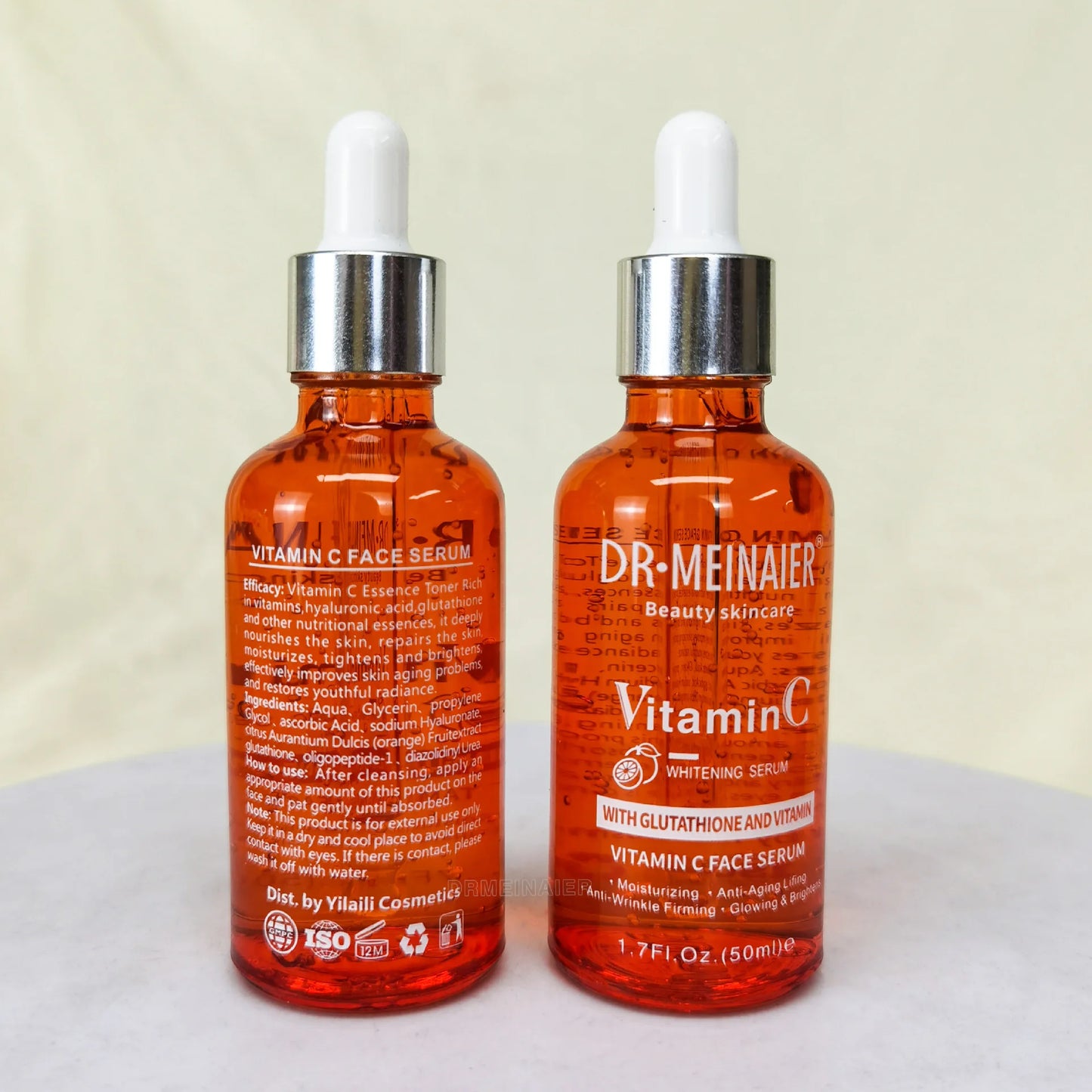 50ml*2pcs Vitamin C Face Serum, Brightens, Hydrates and Reduces Signs of Aging, with Vitamin C, Hyaluronic Acid for Glowing Skin