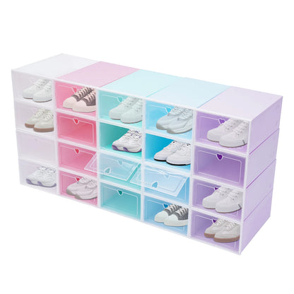 20Pcs Foldable Shoe Storage Boxes with Lids Transparent Stackable Containers Drawer Style PP Plastic Shoe Organizers