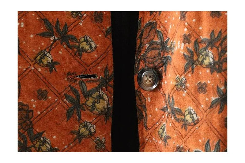 Women Retro Floral Plate Buckle Cotton Jacket Thickened Warm Cotton Clothing Cotton Linen Printed Autumn Winter Cotton Jacket