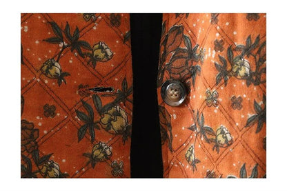 Women Retro Floral Plate Buckle Cotton Jacket Thickened Warm Cotton Clothing Cotton Linen Printed Autumn Winter Cotton Jacket