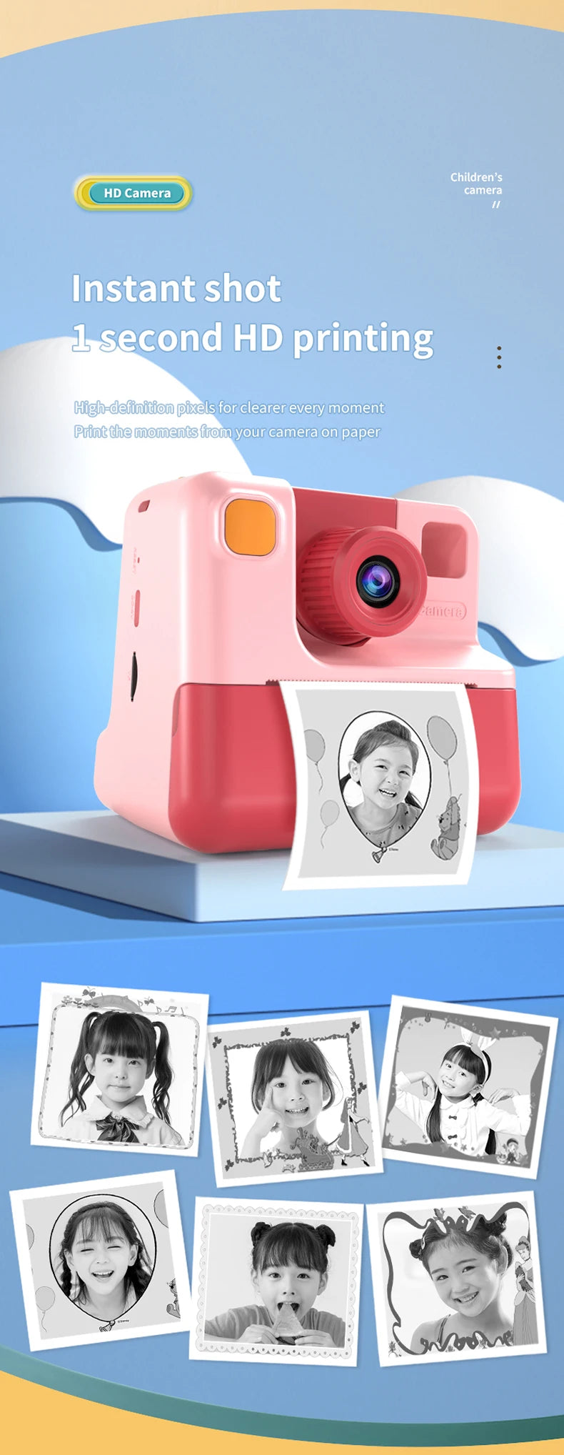 Kids Instant Camera Print Camera For Children Camera 1080P HD Digital Camera Photo Paper Child Toy Camera For Christmas Gift
