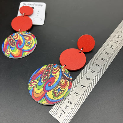 Bohemian Ethnic Big Colorful Painted Wooden Earrings for Women Creative Design Geometric Statement Dangle Earring Female Jewelry