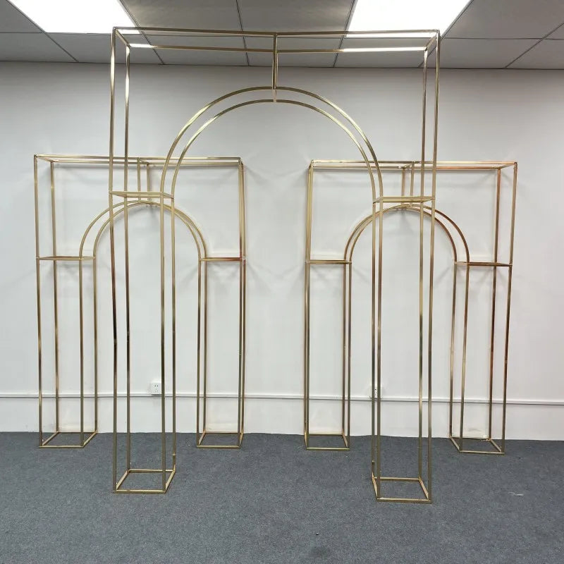 Shiny Gold-Plated Square Screen Backdrop Shelf, Wedding Arch, Geometric Flower, Door Stand, Artificial Flor, 2.2m, 3Pcs