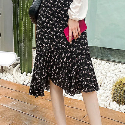 Floral Skirts for Women Midi Clothing Maxi Long Chiffon Flare Womens Skirt Fashion Chic and Elegant High Quality Aesthetic Trend