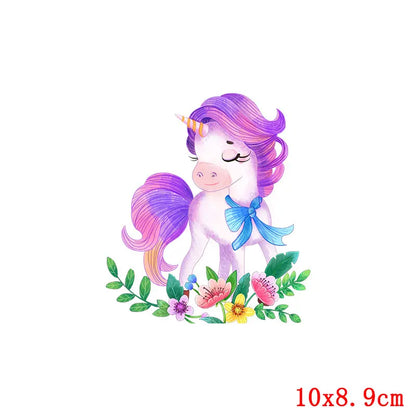 Rainbown Unicorn Heat Thermal Transfer For Clothes Cute Cartoon Iron-On Transfers Sticker On Babys Clothes DIY Aniaml Applique