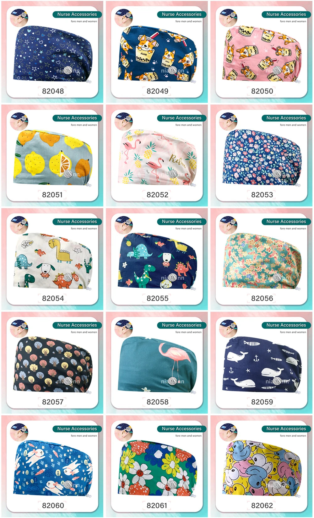 Cartoon Printed Operating Room Doctor Work Scrub Hat Pharmacy Dentistry Clinic Surgical Cap Adjustable Medical Nurse Accessories