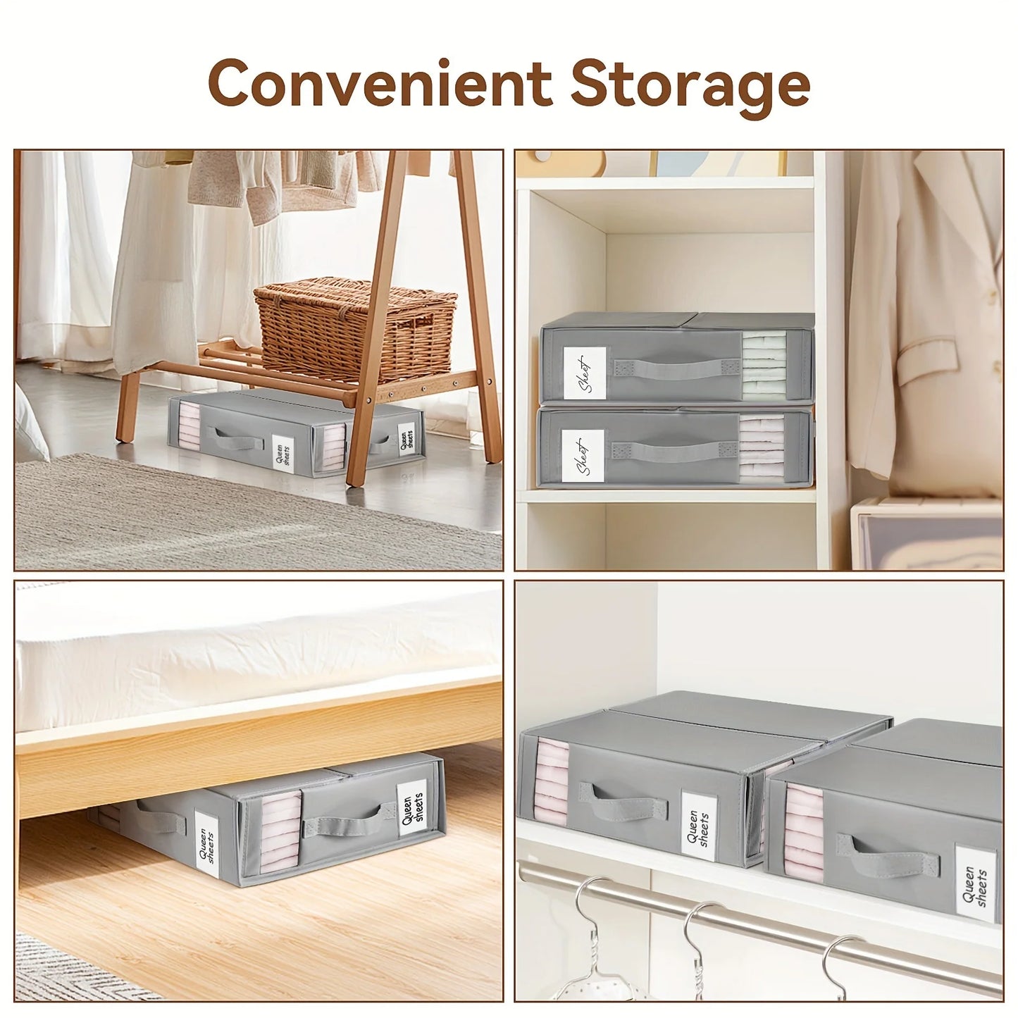 Bed Sheets Set Organizers Storage Linen Fabric Closet Organizers with Window Folding Bedding Storage Box for Pillow Organizer
