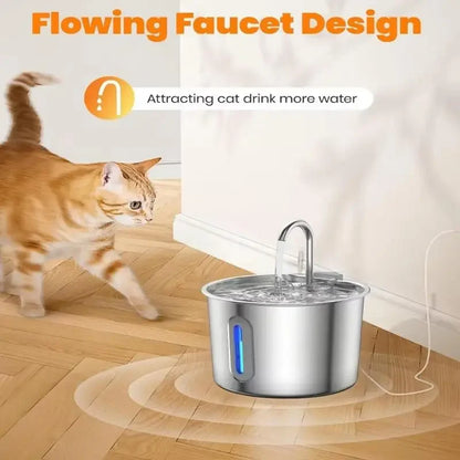 2.2L Automatic Cat Water Fountain With Faucet USB Stainless Steel Filter Silent Water Pump Cat And Dog Water Fountain Supplies