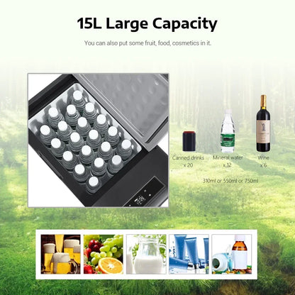 12 Volt Car Refrigerator Portable Freezer Car Fridge Portable RV Electric Compressor Cooler with App Control 15L