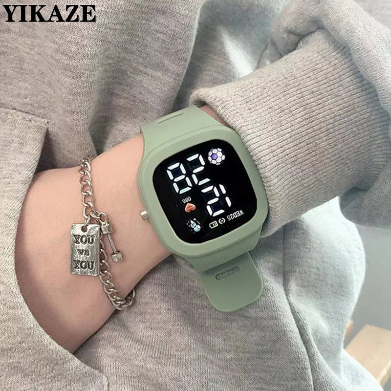 Sports Electronic Watch for Kids Children LED Digital Watch Big Dial Silicone Football Sports Watch Boys Girls Student Clock