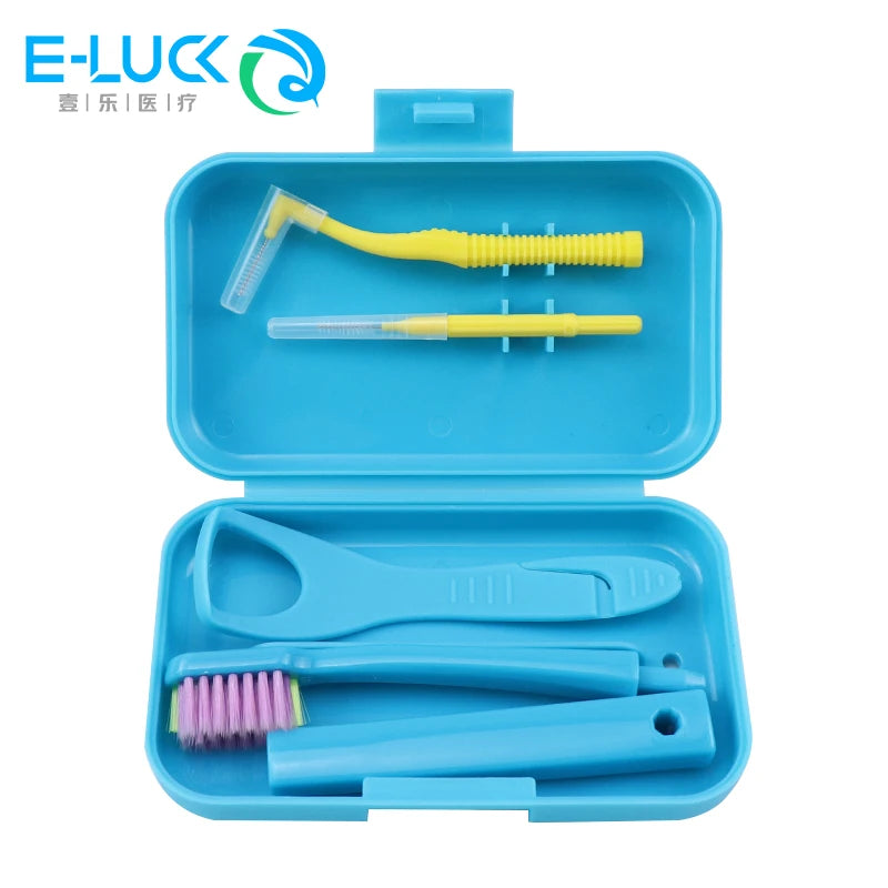 Dental Cleaning Care Kits Portable Travel Oral Cleaning Kits Detachable Toothbrush Interdental Brush Tongue Scraper Storage Case