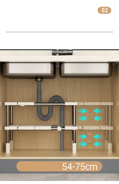 Stackable Storage Rack Multifunctional Telescopic Sink Holder Wardrobe Layered Partition Rack Closet Sorting Shelves Organizer