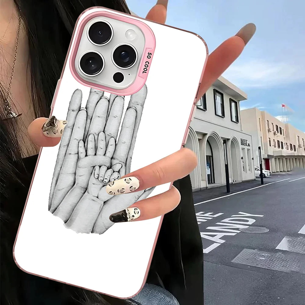 Baby Mom Daughter Son Dad Hand Phone Case For IPhone 16 15 14 13 12 11 Pro Max X XR XSMAX 8 7 Plus Matte Shockproof Back Cover