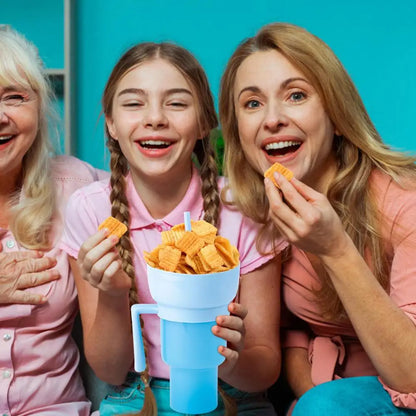 Portable Snackies Cup 2 in 1 Splash Proof Leakproof Top Snack Bowl on Drink Cups  Popcorn Stadium Tumbler with Straw Cinema Trip