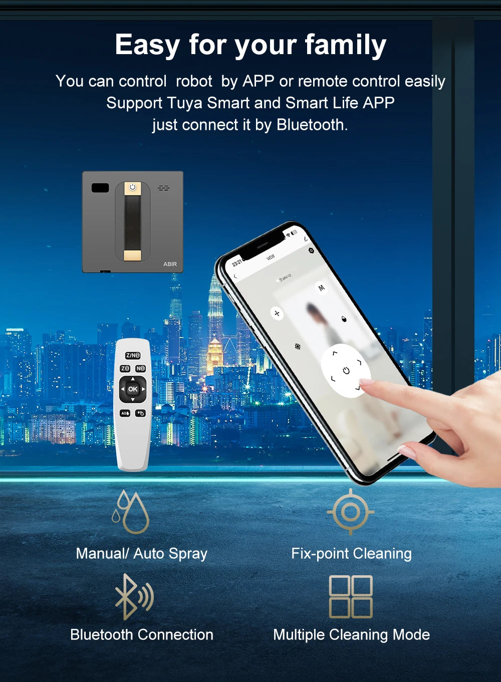 Robot Window cleaner ABIR WD8,Dual Water Spray,Smart Memory,High Vacuum Suction, Laser Sensor, Home Wall Glass Cleaning Robot
