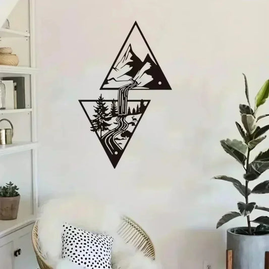 Mountain Wall Art: Mountain Waterfall Metal Wall Art Ornaments for Home Decoration,Including Metal Wall Art and Hanging Wall Art