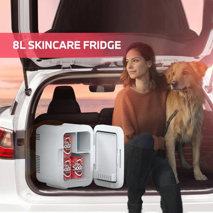 8L Mini Skincare Fridge with LED Mirror - 3-in-1 Portable Cooler & Warmer for Makeup, Face Masks, Perfumes (Home/Office/Car