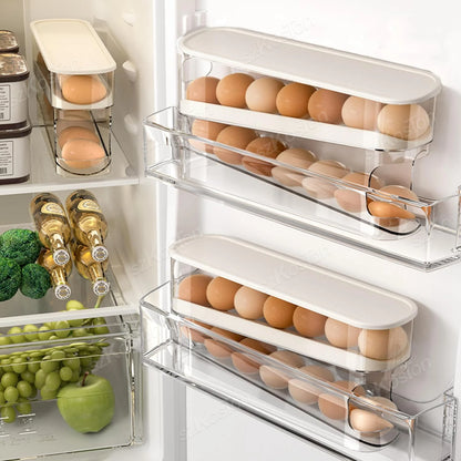 Egg Organizer Boxes Home Double Tiers Automatic Scrolling Egg Holder Refrigerator Storage Box for Fridge Kitchen Accessories