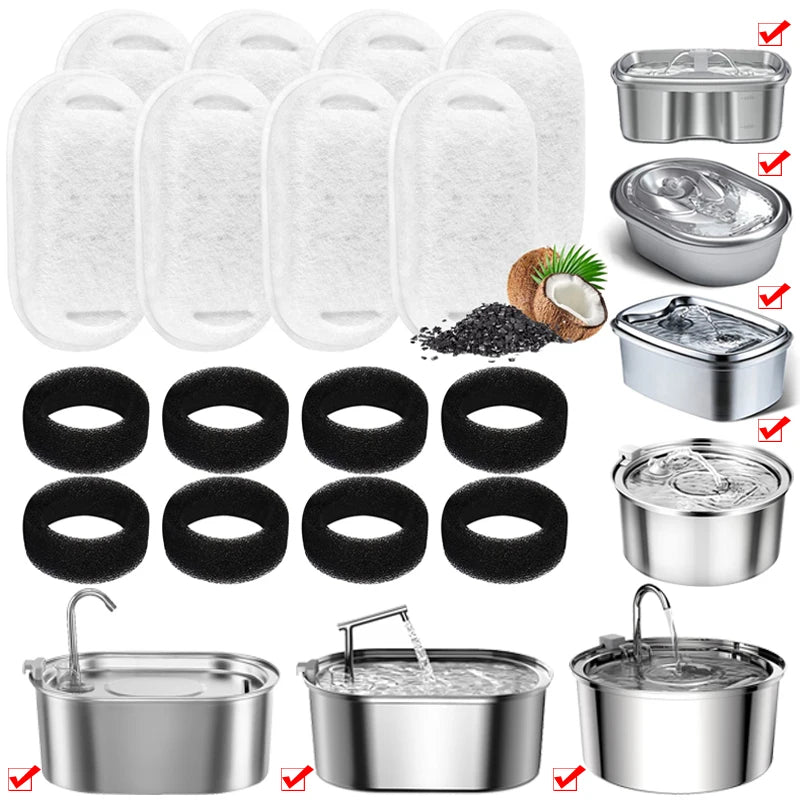 16 Sets Cat Water Fountain Filters for 108Oz/3.2L and 67Oz/2L Adjustable Water Flow Pet Water Fountain Cat Fountain Accessories