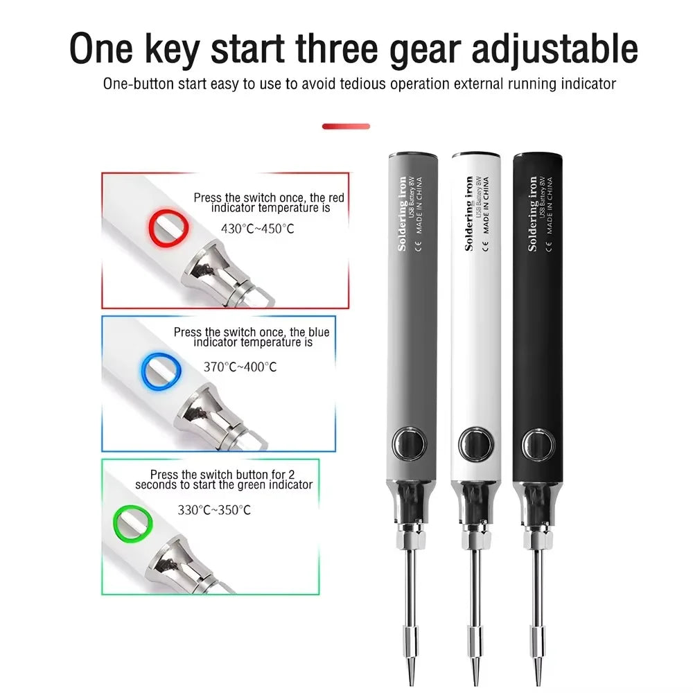 Portable Soldering Iron 1100mAh Mini Soldering Iron Kit USB Rechargeable Welding Soldering Iron Tool
