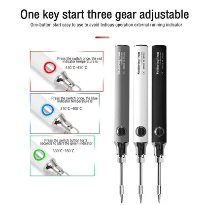 Portable Soldering Iron 1100mAh Mini Soldering Iron Kit USB Rechargeable Welding Soldering Iron Tool
