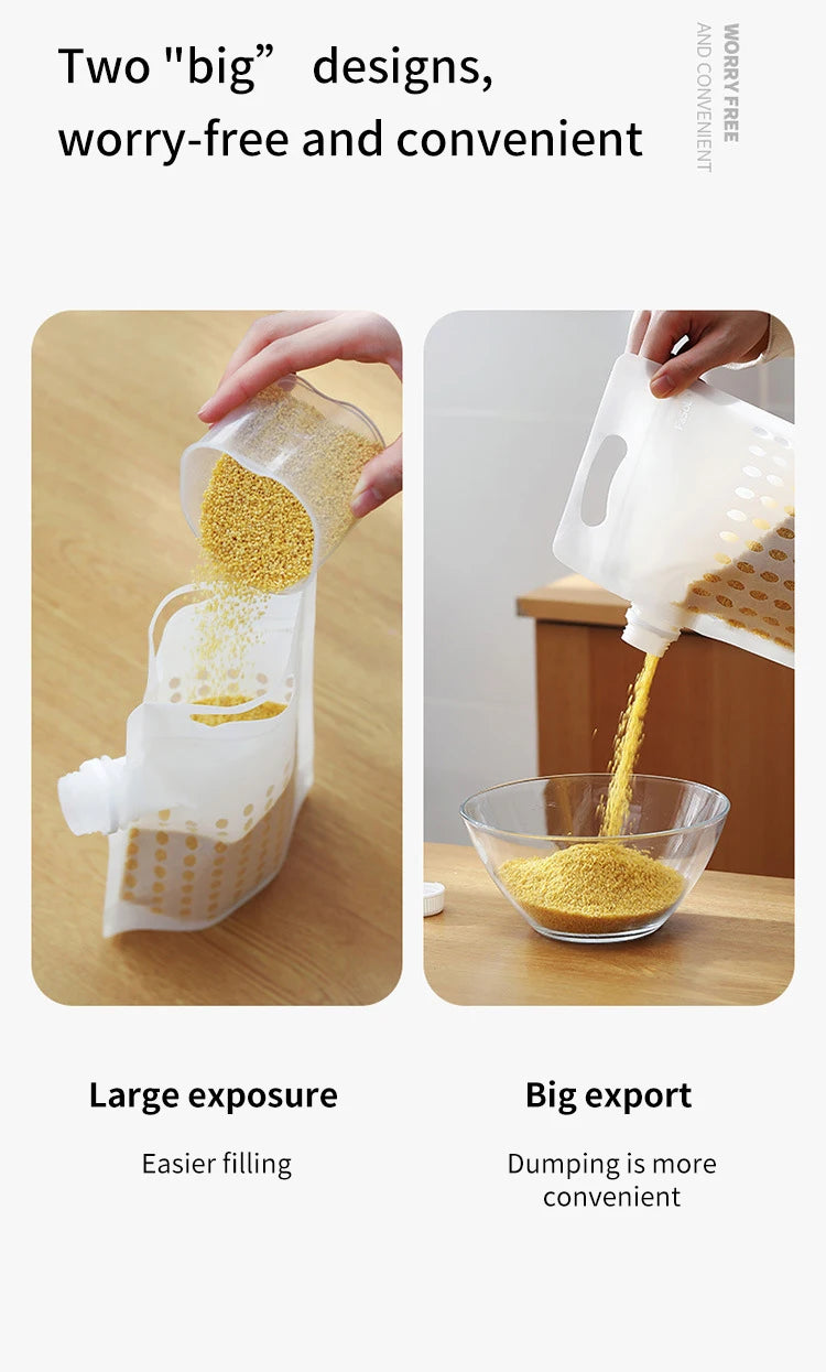 Food Storage Grain Bag Multigrain Pour Reusable Portable Bag Cereal Flour Bean Nut Rice Tea Powder Water Reusable Organizer Case