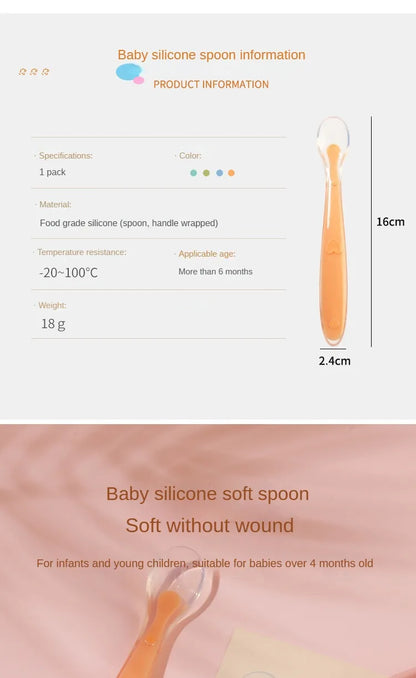 10 Pcs Baby Feeding Spoon Soft Silicone Spoons Training Spoon for Child kids Infants Temperature Sensing Feeding Feeder Flatware