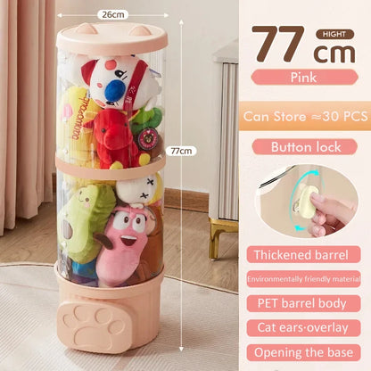 77m Doll Storage Bucket Transparent Moistureproof Storage Tube for Children's Plush Toys Organizer Home Organization Storage