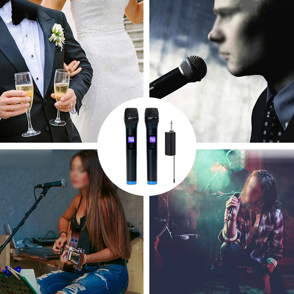 Multifunctional Dual Channel Wireless Microphone Cordless Handheld Mic LCD Display Professional Microphone Set