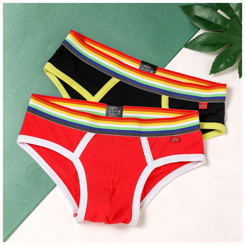 Sexy Mens Underwear Rainbow Belt Briefs Fashion Cotton Panties Youth Breathable Underwear Briefs Low Waist Underpants For Male