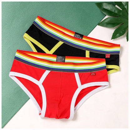 Sexy Mens Underwear Rainbow Belt Briefs Fashion Cotton Panties Youth Breathable Underwear Briefs Low Waist Underpants For Male