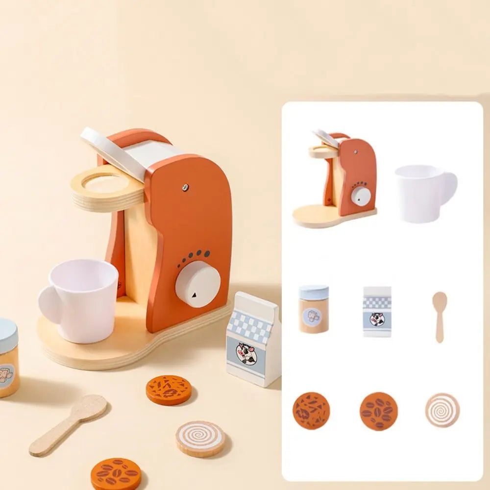 Blender Simulation Wooden Coffee Machine Montessori Interactive Kitchen Pretend Play Toy Early Learning Exquisite