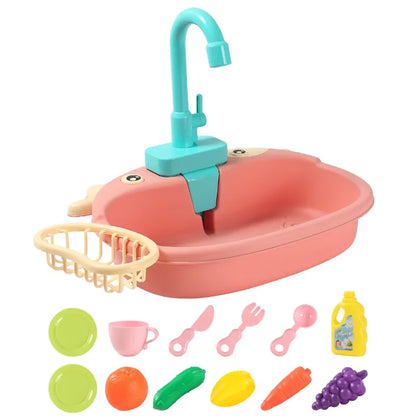 Kids Kitchen Sink Toys Simulation Electric Dishwasher Mini Kitchen Food Pretend Play House Toy Set Children Role Play Girl Toys
