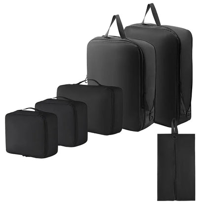 6-Piece Compressible Packing Cubes Set Waterproof - Portable Travel Organizer Bags for Luggage/Suitcase with Handbag Accessory