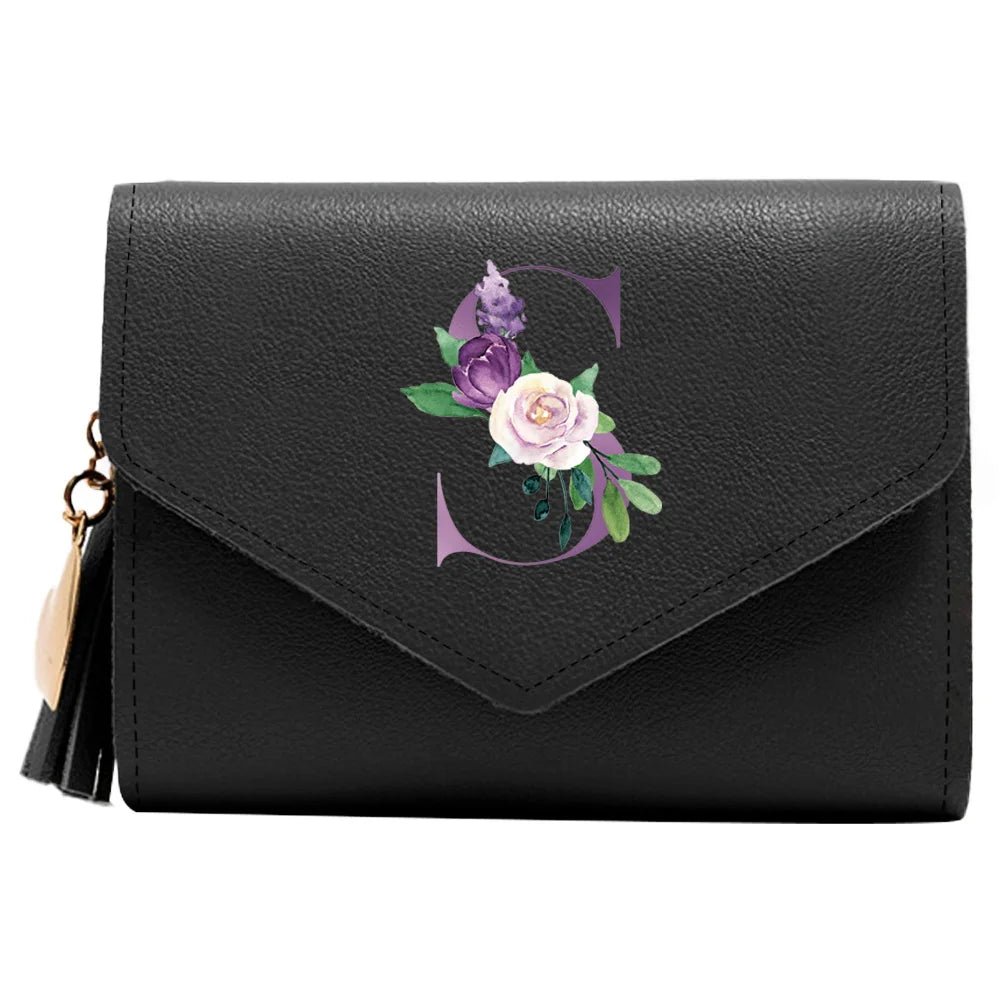 Wallet Women Rfid Blocking Small Compact Luxury Leather Pocket Wallet Ladies Mini Purse with ID Window Purple Letter Pattern