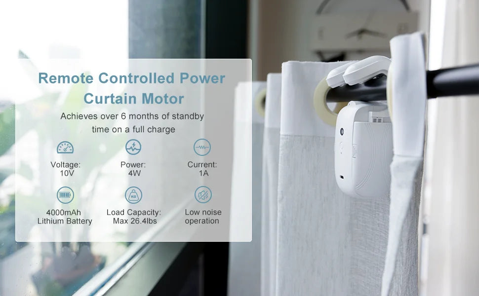 Smart Automatic Curtain Opener-Remote Control With App/Timer/Voice,Upgraded High-Performance Motor(For Roman Rod/T/U Track 3in1)