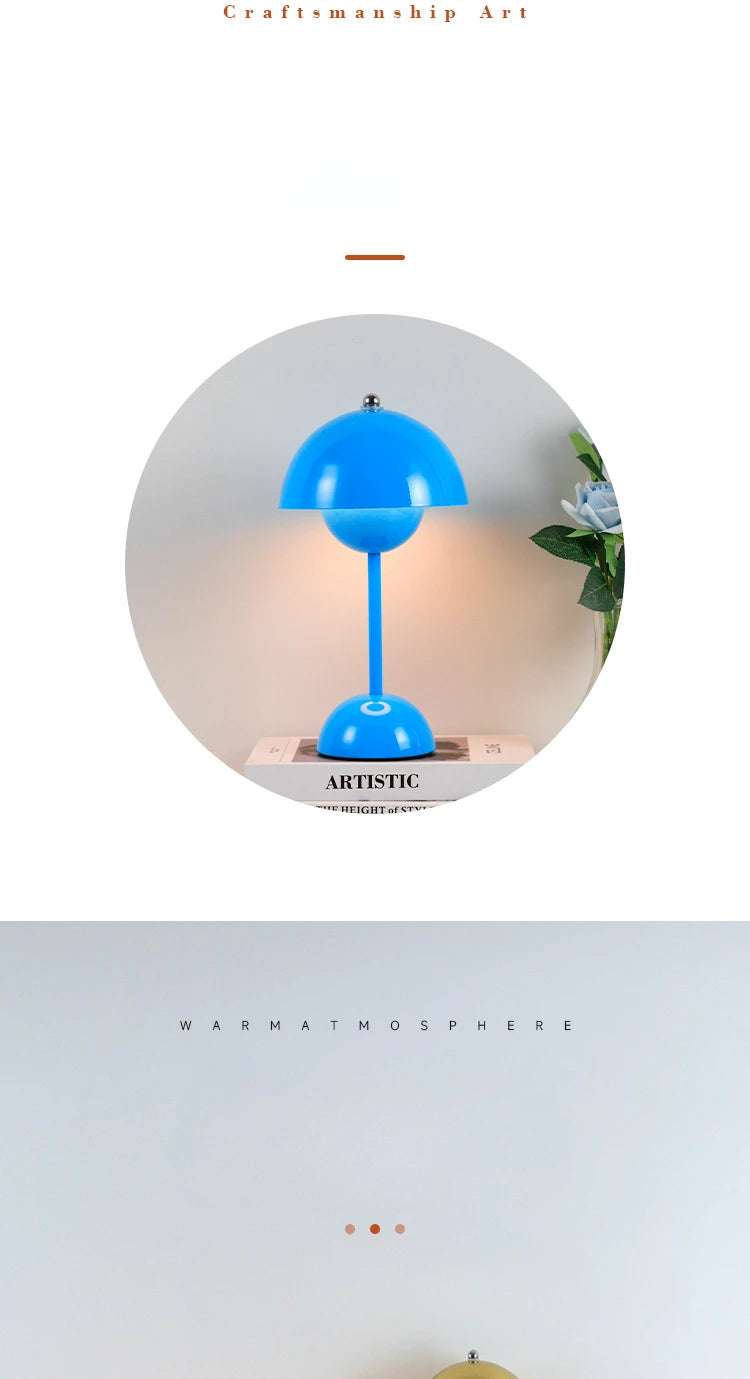 LED Mushroom Flower Bud Lamp – Touch Charging Nordic Decorative Lamp for Bedroom, Study & Bedside