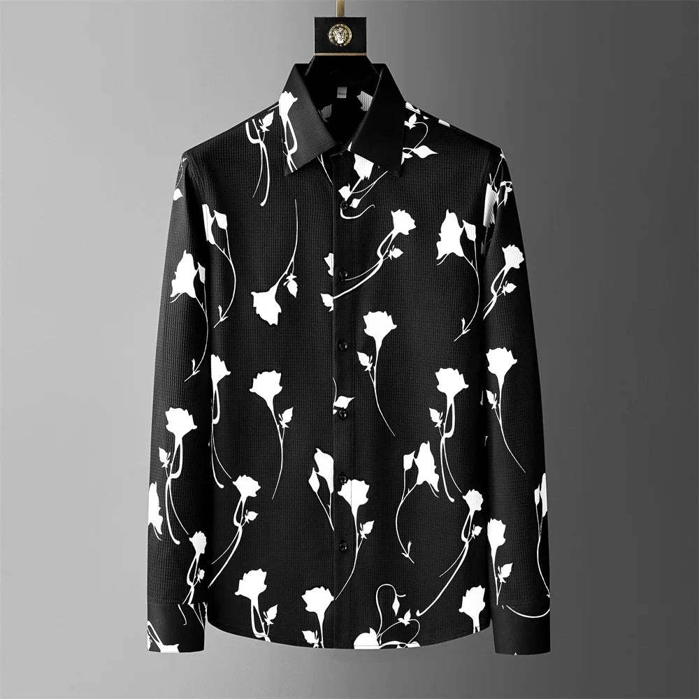 Luxury Printed Shirt Men's Long Sleeve Slim Casual Shirt High Quality Fashionable Popular Korean Extra Large Size Men's XS-6XL