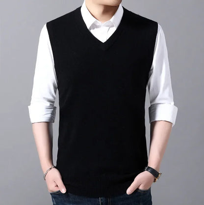 2025 New Men's Autumn High-end Sweater Vest V-neck Warm Knit Sleeveness Tank  Mens Clothes Pullover Tops