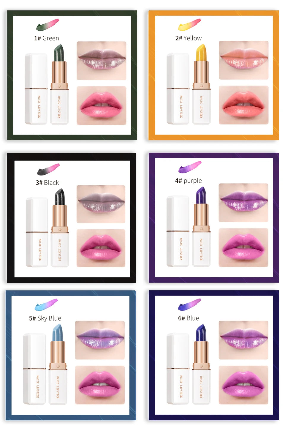 Magic Lipstick Temperature Color Changing Lip Stain Gloss Moisturizing Long Lasting Waterproof Lip Balm 6Colors Women Lipstick
