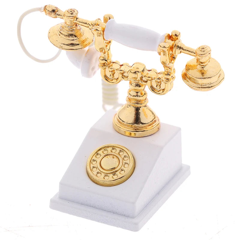 1Pc 1:12 Dollhouse Miniature Phone Model Retro Rotary Telephone for Doll Decor