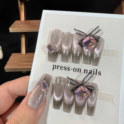 10Pcs Short Press On Nails y2k Star Rhinestone Design Handmade Press On nails Luxury With Design Full Cover Removable Fake Nails