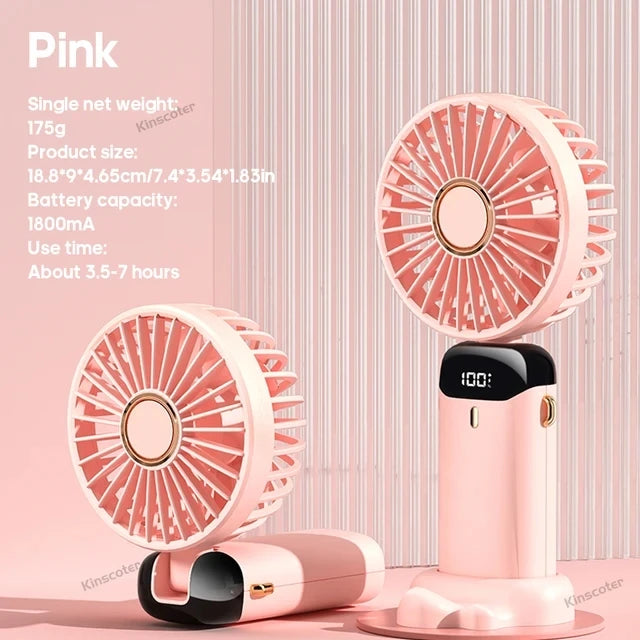 Portable mini fan that can be folded and hung around the neck, 5-speed USB charging fan, supporting phone and display screen,