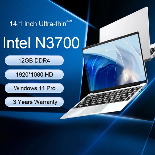 2025 New Laptop Computer Windows 11 Intel Pentium N3700 Notebook PC Gamer 12GB RAM 1TB 2TB SSD 1920*1080 Office Study Computer
