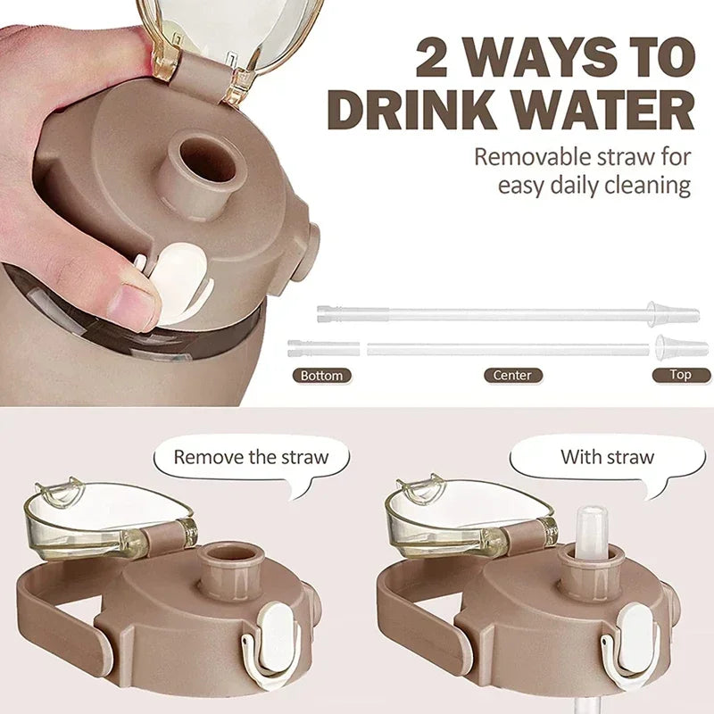 1000ML Glass Water Bottles with Straw, Glass Bottle with Silicone Sleeve and Time Marker, for Gym Camping Home Office