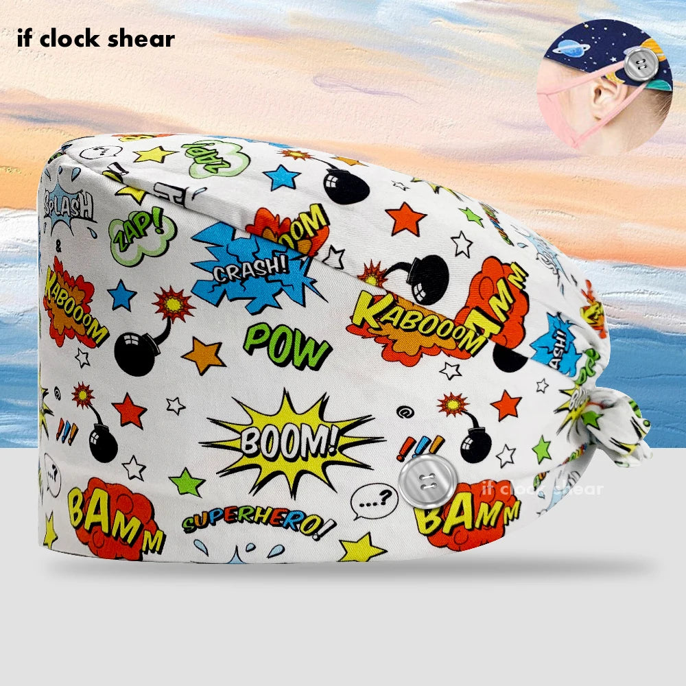Printing Clinic Pharmacy Work Hat Dentistry Operating Room Doctor Scrubs Hats Adjustable Medical Nurse Accessories Surgical Caps